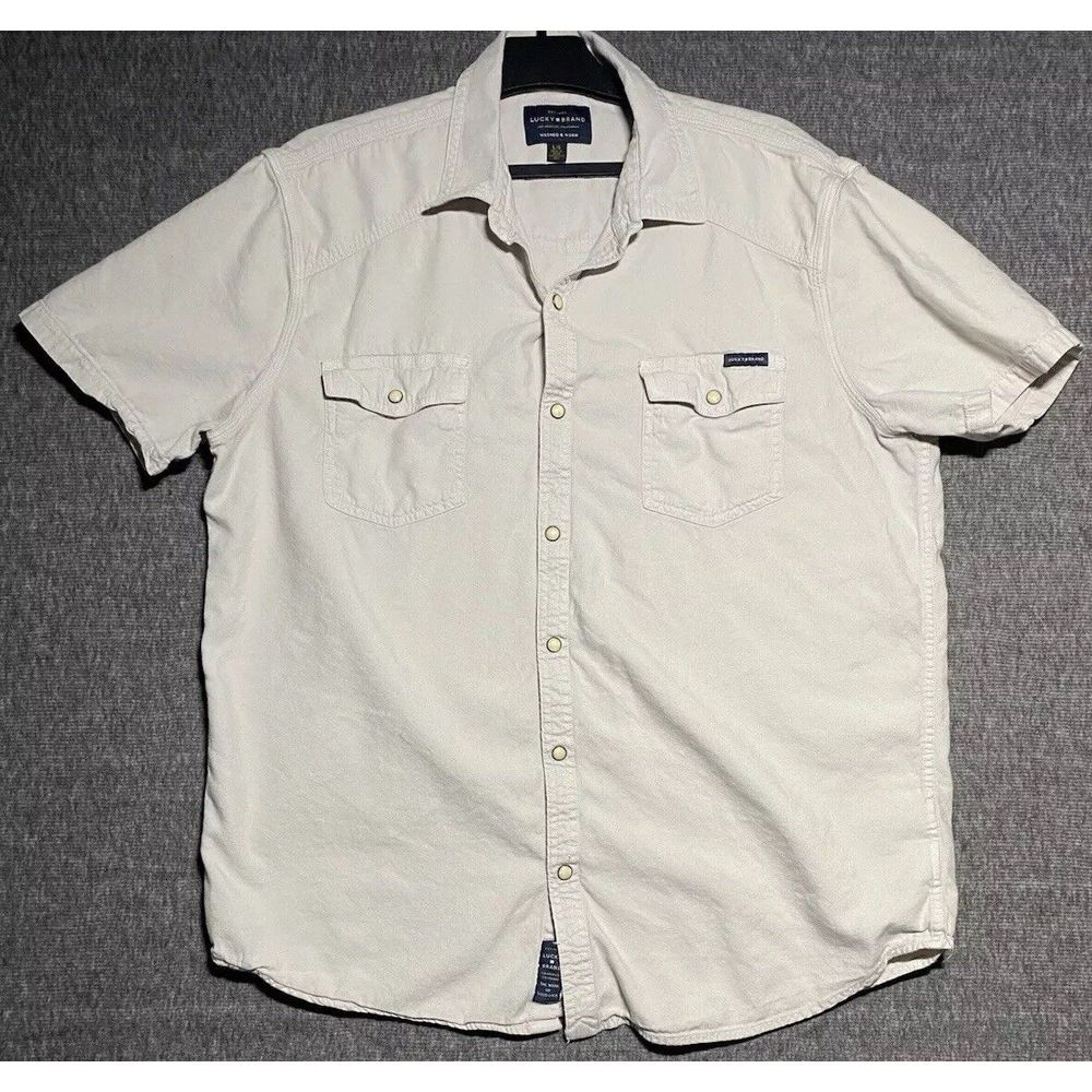Lucky Brand Shirt Mens Shirt Beige Size Large Washed & Worn